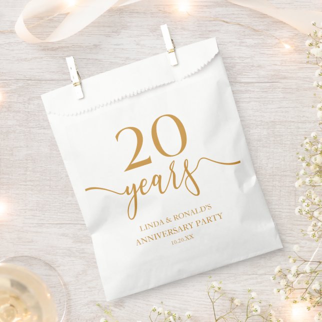 Elegant Champagne 20th Wedding Anniversary Favor Bag (Clipped)