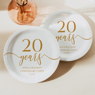Elegant Champagne 20th Wedding Anniversary Paper Plates