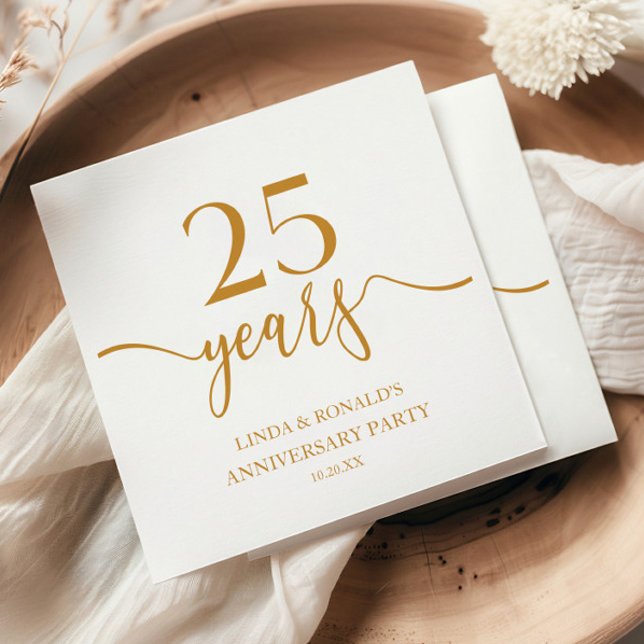 Elegant Champagne 25th Wedding Anniversary Napkins (Creator Uploaded)