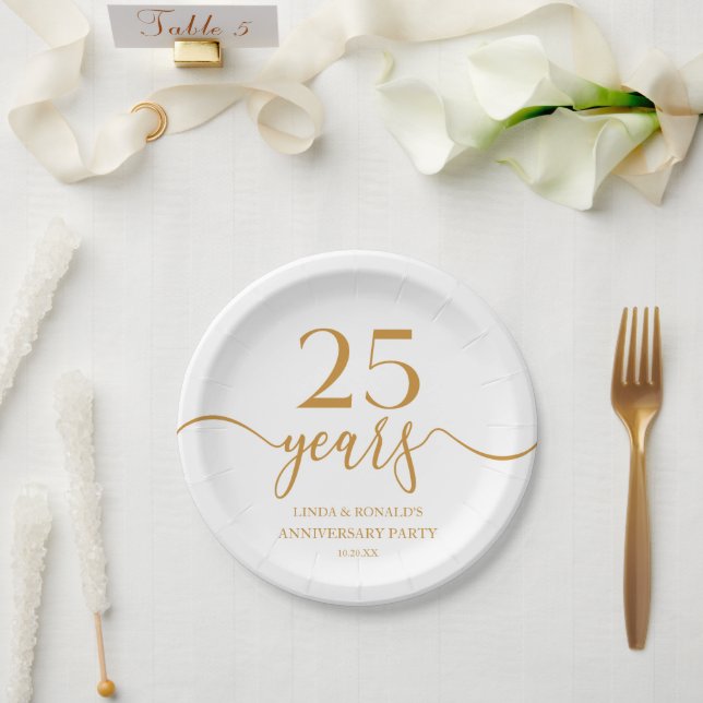 Elegant Champagne 25th Wedding Anniversary Paper Plates (Wedding)