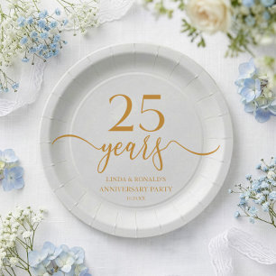 Elegant Champagne 25th Wedding Anniversary Paper Plates