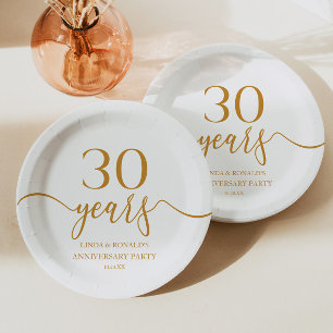 Elegant Champagne 30th Wedding Anniversary Paper Plates