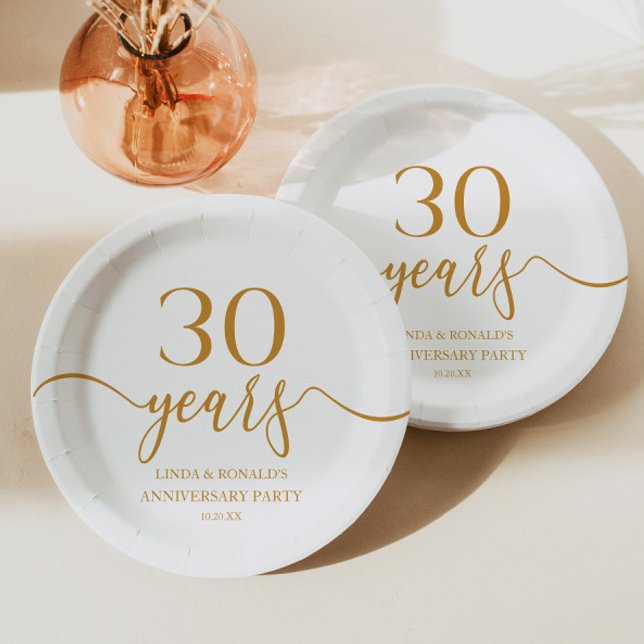 Elegant Champagne 30th Wedding Anniversary Paper Plates (Creator Uploaded)