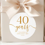 Elegant Champagne 40th Wedding Anniversary Classic Round Sticker<br><div class="desc">These are Elegant Minimalist Champagne 40th Wedding Anniversary Party Favor Stickers!</div>