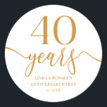 Elegant Champagne 40th Wedding Anniversary Classic Round Sticker<br><div class="desc">These are Elegant Minimalist Champagne 40th Wedding Anniversary Party Favor Stickers!</div>