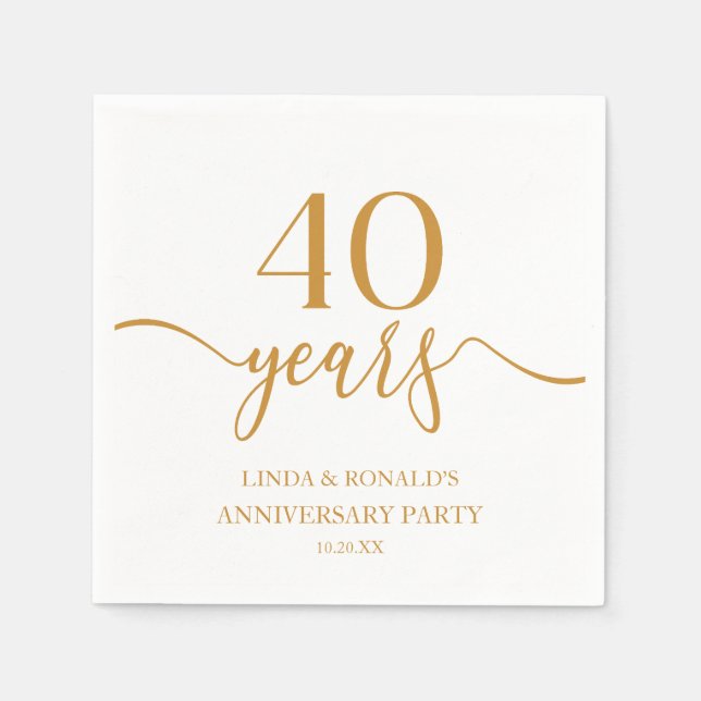 Elegant Champagne 40th Wedding Anniversary Napkins (Front)