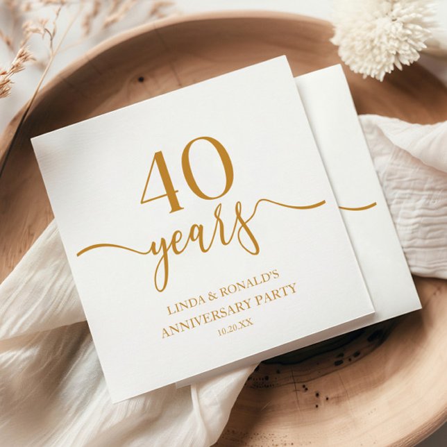 Elegant Champagne 40th Wedding Anniversary Napkins (Creator Uploaded)