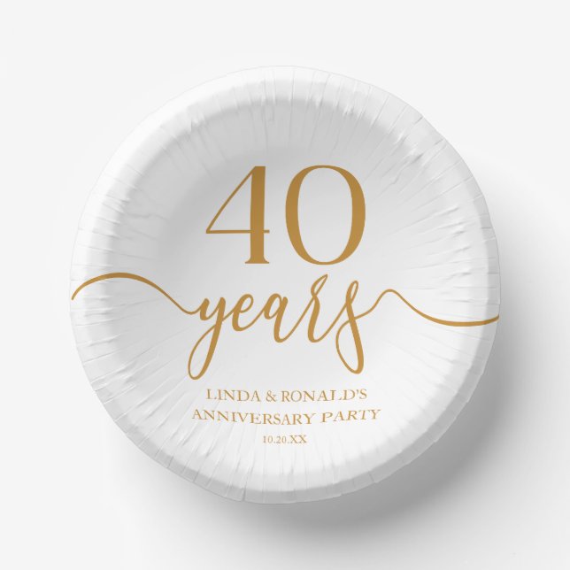 Elegant Champagne 40th Wedding Anniversary Paper Bowls (Front)