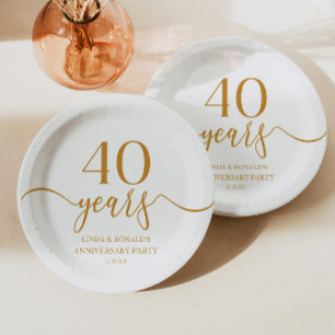 Elegant Champagne 40th Wedding Anniversary Paper Plates