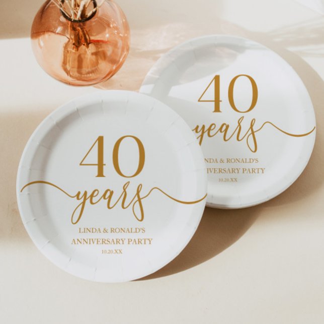 Elegant Champagne 40th Wedding Anniversary Paper Plates (Creator Uploaded)