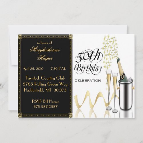 Elegant Champagne 50th Birthday Party Invitation