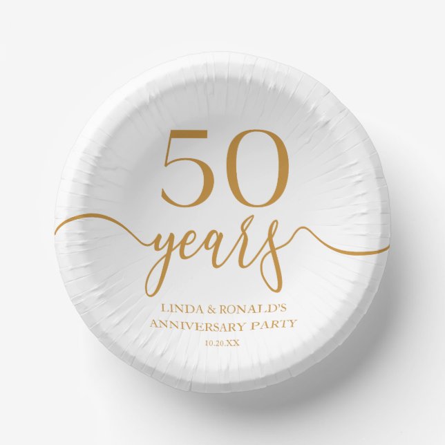 Elegant Champagne 50th Wedding Anniversary Paper Bowls (Front)