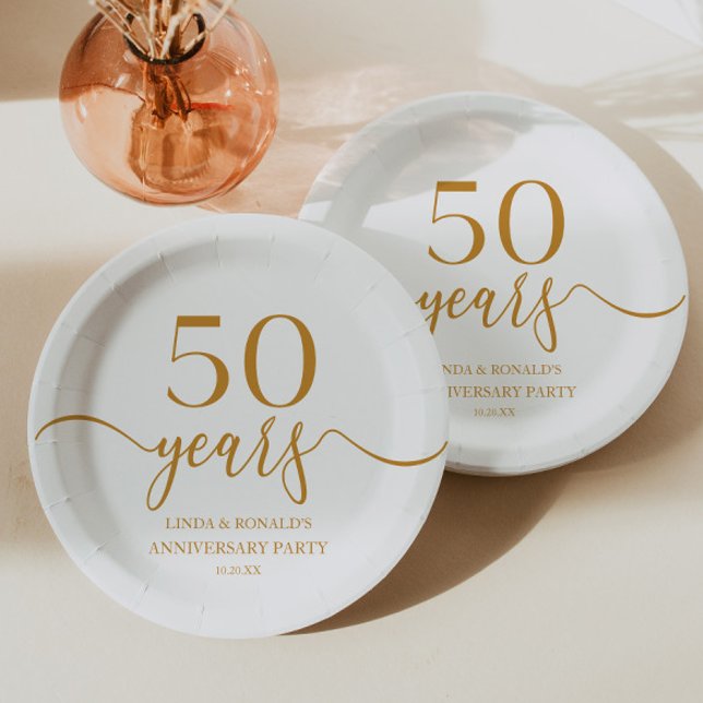 Elegant Champagne 50th Wedding Anniversary Paper Plates (Creator Uploaded)