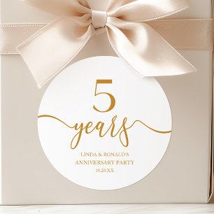 Elegant Champagne 5th Wedding Anniversary Classic Round Sticker