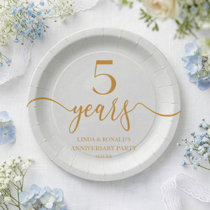 Elegant Champagne 5th Wedding Anniversary Paper Plates