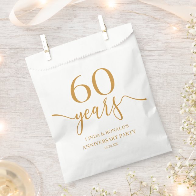 Elegant Champagne 60th Wedding Anniversary Favor Bag (Clipped)