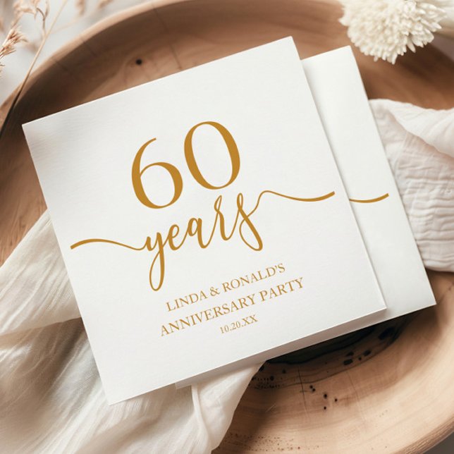 Elegant Champagne 60th Wedding Anniversary Napkins (Creator Uploaded)