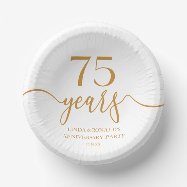 Elegant Champagne 75th Wedding Anniversary Paper Bowls (Front)