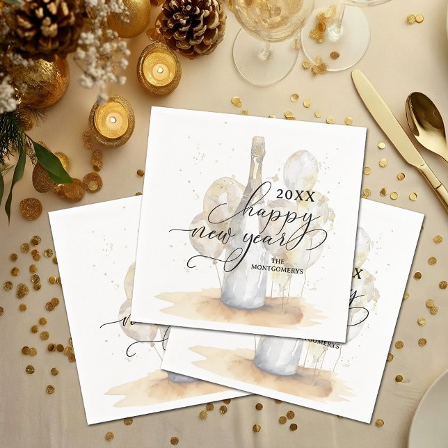 Elegant Champagne and Balloons Happy New Year Napkins (Elegant Champagne and Balloons Happy New Year Cocktail Napkins)