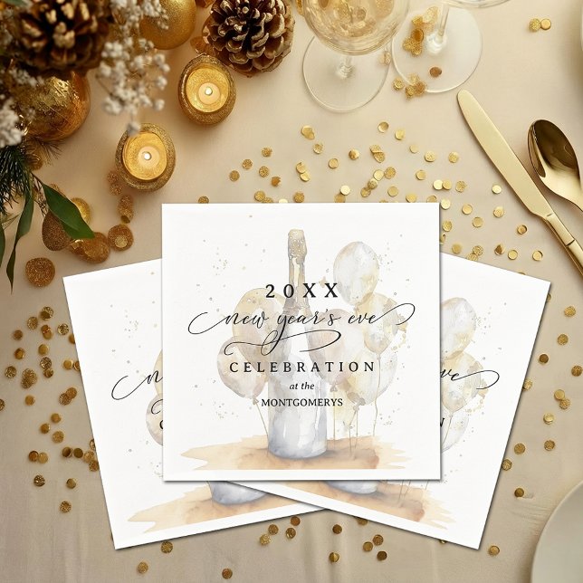 Elegant Champagne and Balloons New Year's Eve Napkins (Elegant Champagne and Balloons New Year's Eve Cocktail Napkins)