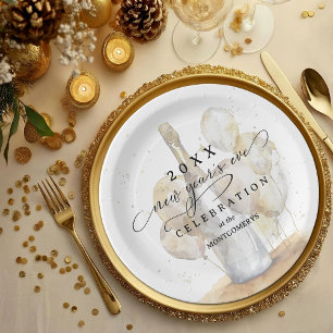 Elegant Champagne and Balloons New Year's Eve Paper Plates