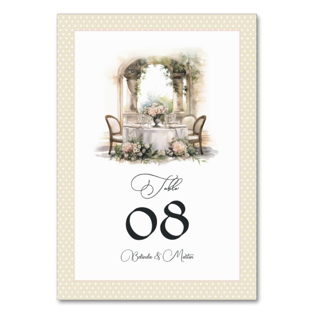 Elegant Champagne and Blush "Old Money" Wedding Table Number (Front)
