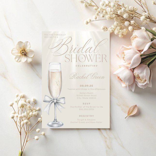 Elegant Champagne and Bow Bridal Shower Invitation (Creator Uploaded)