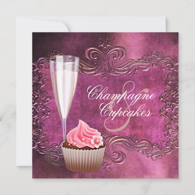 Elegant Champagne and Cupcake Bridal Shower Invitation (Front)