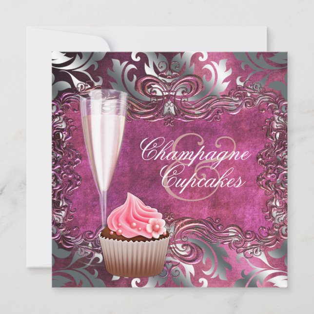 Elegant Champagne and Cupcake Bridal Shower Invitation (Front)