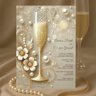 Elegant Champagne and Pearl Wedding Shower Invitation