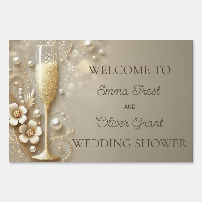 Elegant Champagne and Pearl Wedding Shower Sign (Back)