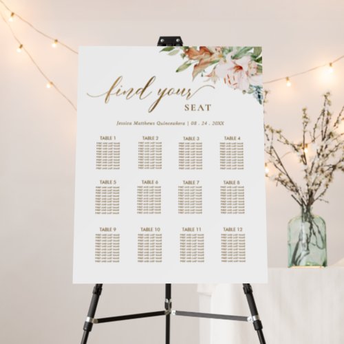 Elegant Champagne and Pink Floral Seating Chart Foam Board