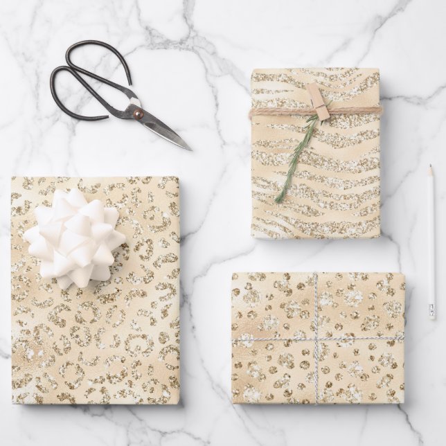 Elegant Champagne Animal Print Patterns Wrapping Paper Sheets (Front)