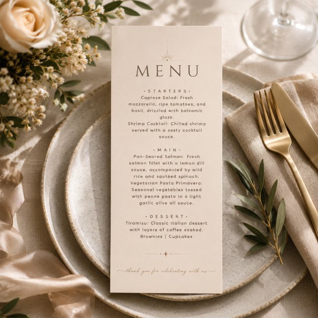 Elegant Champagne Beige Editorial Wedding Menu (Creator Uploaded)