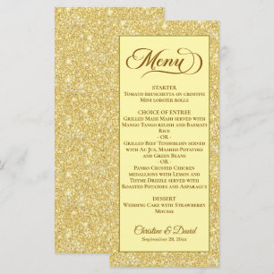 Elegant Champagne Beige Gold Glitter Wedding Menu