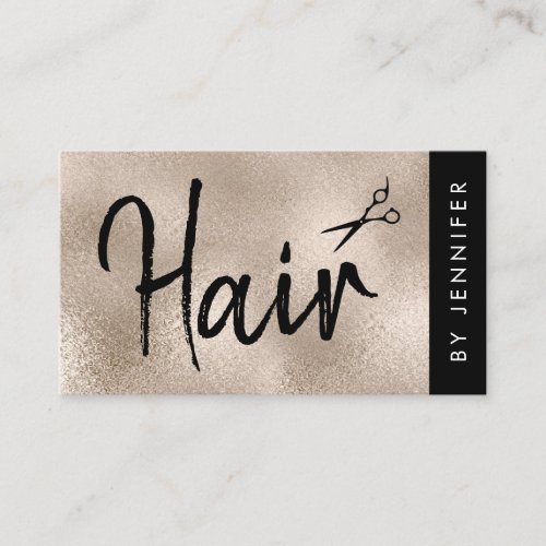 Elegant champagne  black scissors hairstylist business card