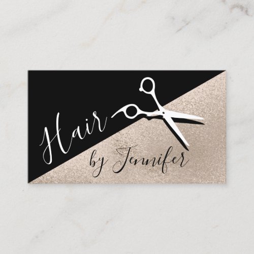 Elegant champagne  black scissors hairstylist business card
