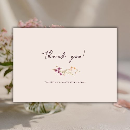 Elegant Champagne Boho Wildflower Wedding Thank You Card