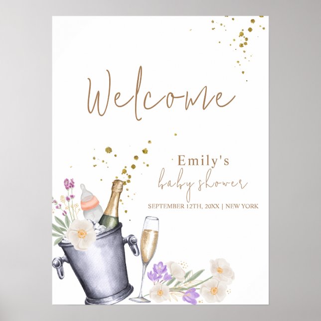 Elegant Champagne Bottle Baby Shower Welcome Poster (Front)