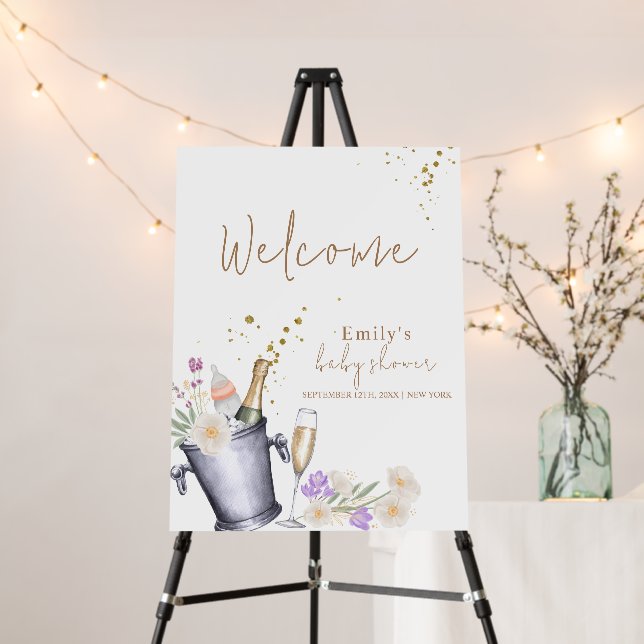 Elegant Champagne Bottle Baby Shower Welcome Sign (In Situ (Stand))