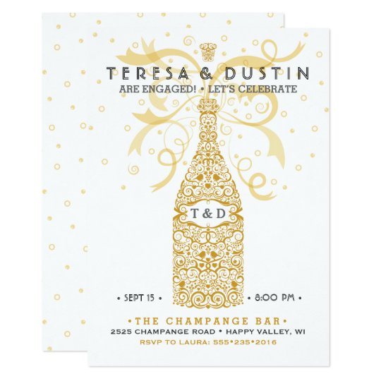 Elegant Champagne Bottle Engagement Party Invitation