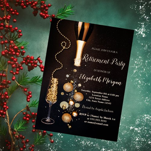 Elegant Champagne Bottle Glass Retirement  Invitation