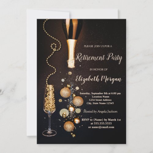Elegant Champagne Bottle Glass Retirement  Invitation
