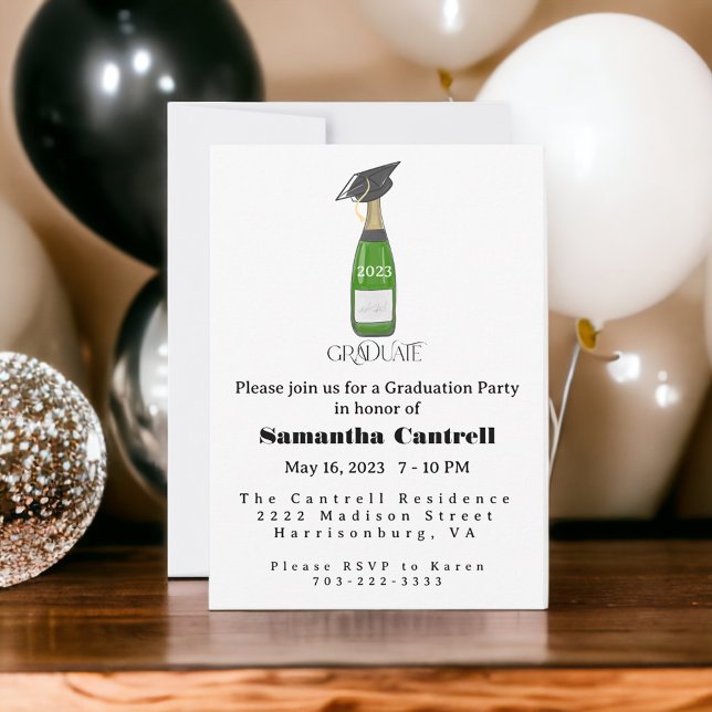 Elegant Champagne Bottle Graduation Party Class of Invitation (Creator Uploaded)