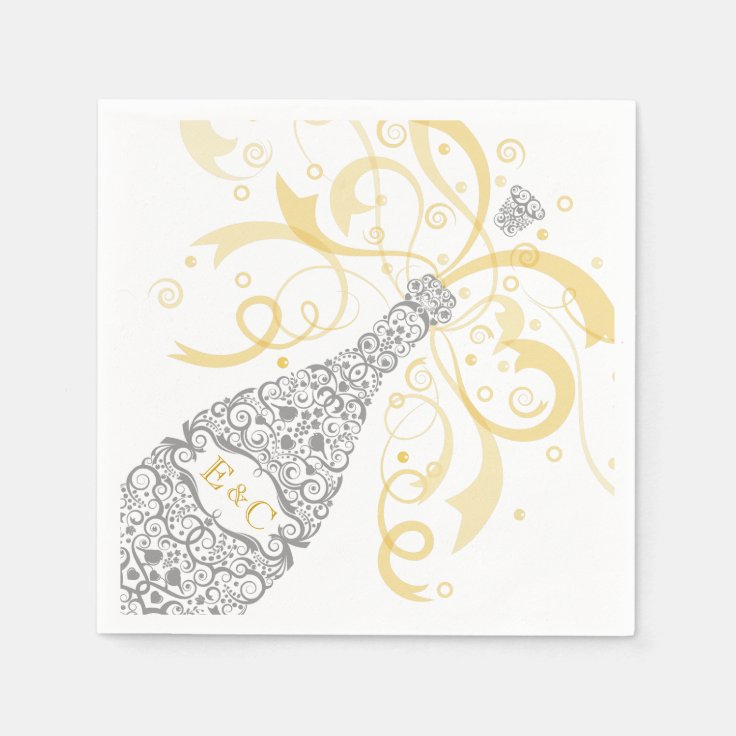 Elegant Champagne Bottle Paper Napkin 