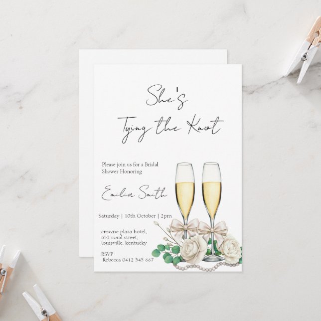Elegant Champagne Bridal Shower Invitation (Front/Back In Situ)