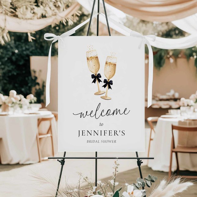 Elegant Champagne Brunch and Bubbly Welcome Sign (Minimal Elegant Champagne Bridal Shower Welcome Sign)