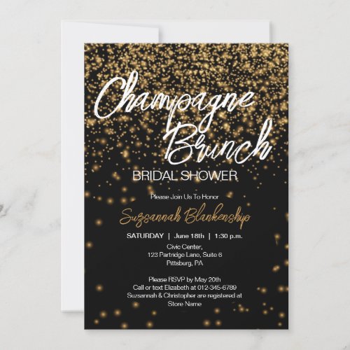 Elegant Champagne Brunch Bridal Shower Gold Bokeh Invitation