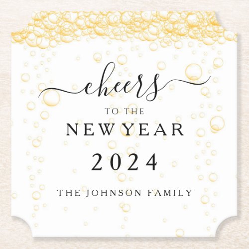 Elegant Champagne Bubbles New Years Eve Paper Coaster