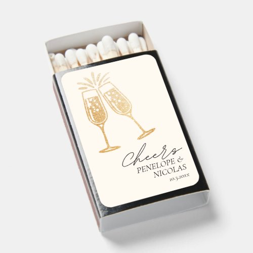 Elegant Champagne Cheers Wedding Favor Matchboxes